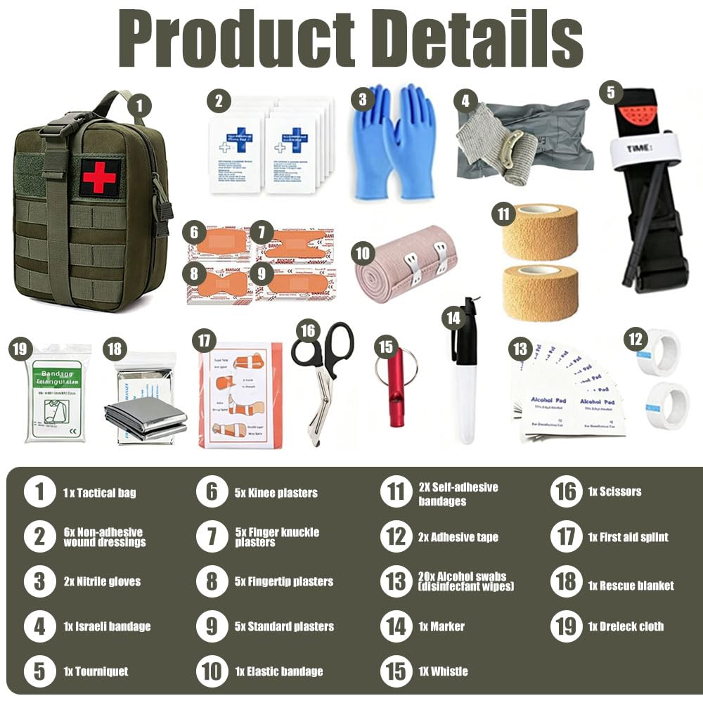 62PCS Botiquin de Primeros Auxilios, Kit De Primeros Auxilios
