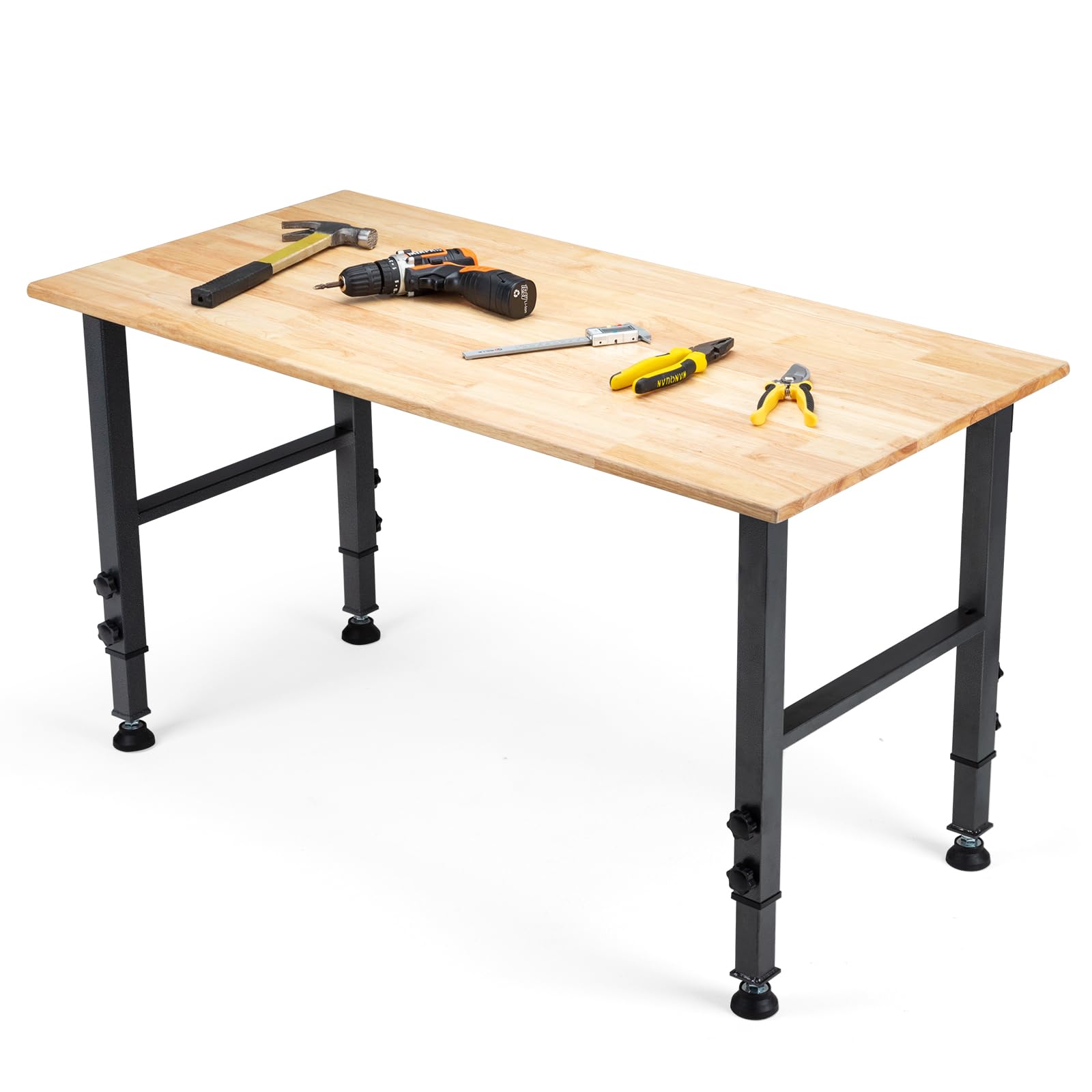 48 "Adjustable Workbench, Heavy Duty 2000 LBS Load Capacity Hardwood Workbench Suitable for Workshop, Office, Garage, Home (Rubber Pad?No Power Outlets 48"x24")