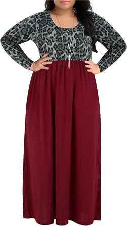 Nemidor Women Plus Size Casual Maxi Dress Long Fall Pockets | Size 14-26 plus, elastic waist, long sleeve, round neck, loose, boho, curvy, winter, wedding, daily, vacation, work, holiday
