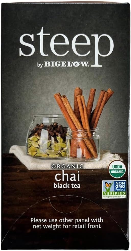 steep Organic Chai Black Tea 20 Count Box (Pack of 1), Certified Organic, Gluten-Free, Kosher Tea in Foil-Wrapped Bags