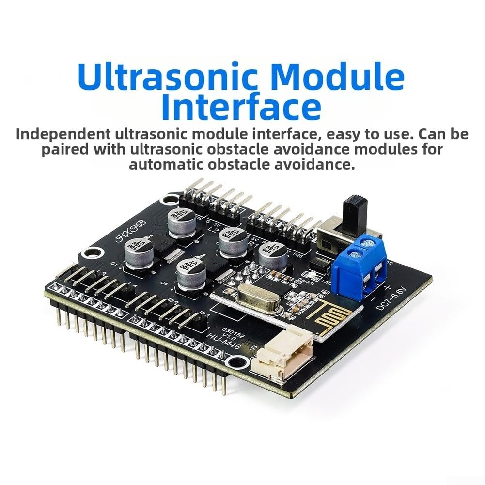 Scudo driver motore passo-passo a 8 canali per progetti di robotica Arduino con telecomando 2,4 G e supporto sensore di prevenzione degli ostacoli, compatto 68 x 53 mm (B)