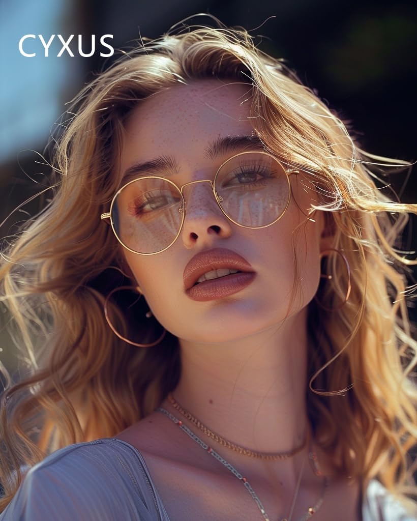 Cyxus Women Blue Light Blocking Glasses with Festive Bell glasses chain Round Metal Fake Eyeglasses - Image 6