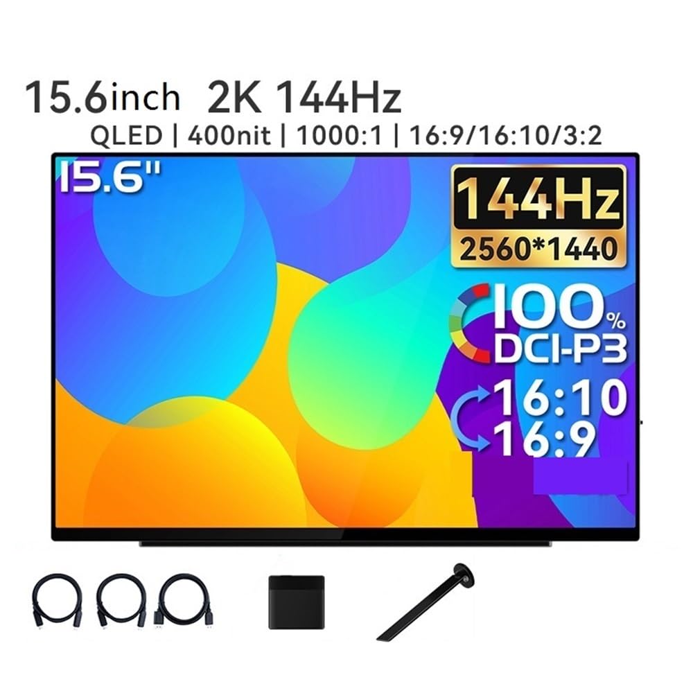 Monitor portatile QLED FHD 2K 144 Hz da 15,6 pollici for ufficio, intrattenimento audio e video, secondo schermo Monitor per Smart Working