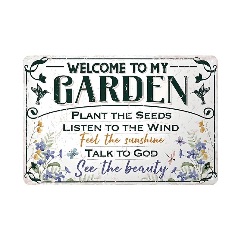 YOYI ART Garden Signs for Outside - Welcome to My Garden Sign, Metal sign for Patio, Yard, Outdoor, Gardening Gifts and Decorations for Women Gardeners Plant Lovers, 12 x 8 inch