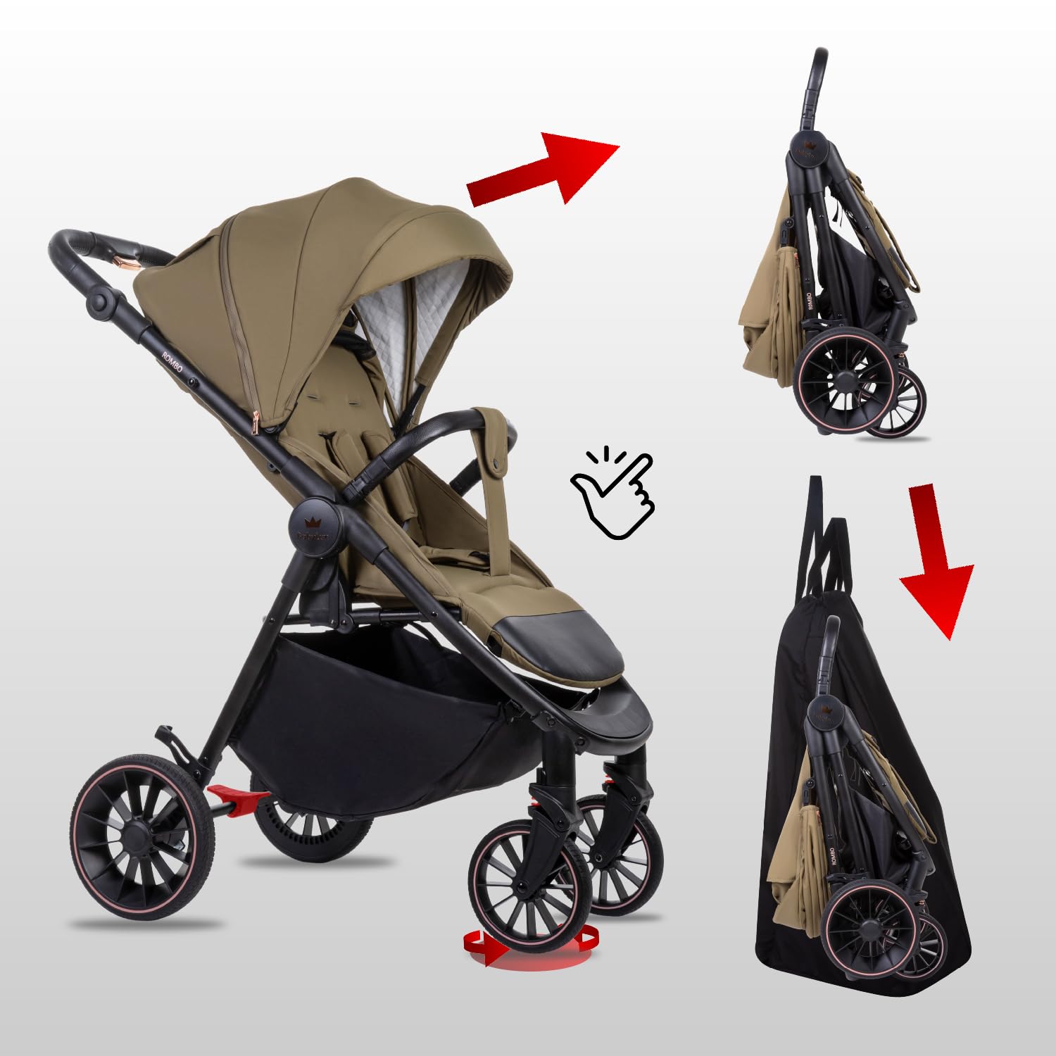 Babylux Poussette de Voyage ROMBO avec Fonction Allongée, Couleur: Olive | Poussette, Petite Et Légère, Poignée Télescopique, Pliage Compact, Sac À Langer, Sac De Voyage Et Autres Accessoires