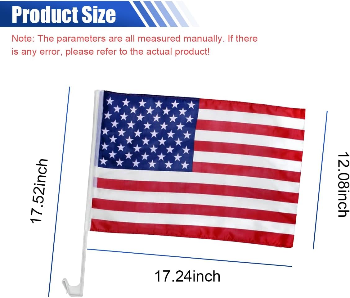 US American Car Flag Window Clip, 17" x 12" Double Sided Patriotic Auto Window Flags with Flagpole Mount, Polyester USA Flag Banner Decoration, Perfect for Festival Celebrations, Parades (2PCS) image 2
