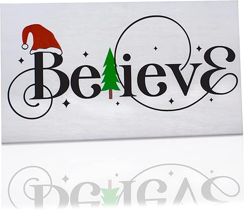 JennyGems Decoraciones navideñas para el hogar, letreros navideños de Believe, decoración navideña rústica de granja, letrero de madera de 9.5 x 5.5