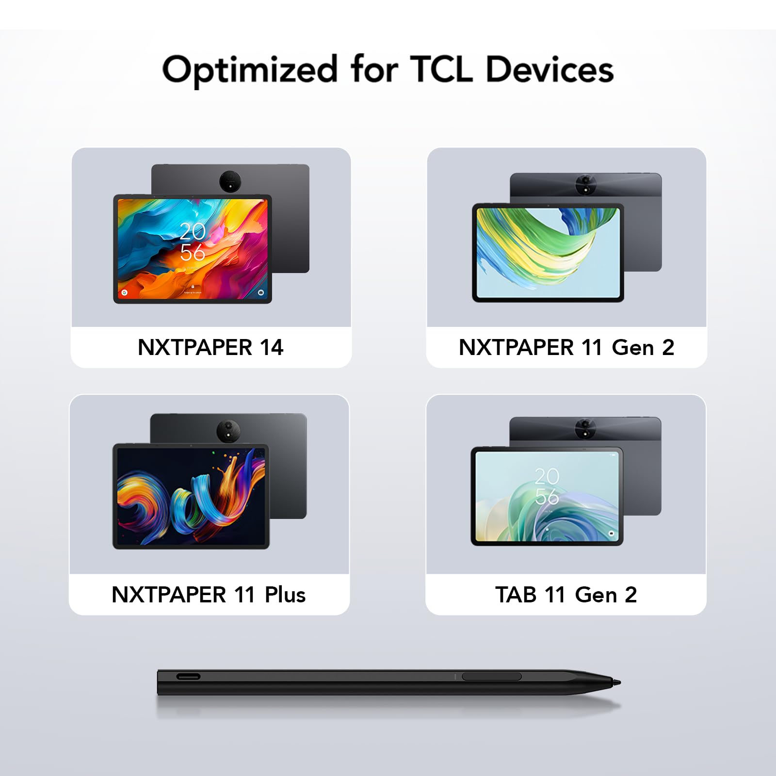 TCL Stylo T-Pen - Compatible NXTPAPER 14/11 Plus/Table 11 Gen 2-4096 Niveaux, Latence Ultra-Faible, Pointe remplaçable - Noir