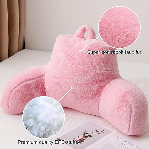 Miniatura 5 de Holawakaka Almohada grande de piel sintética con brazos, almohadas de lectura de piel de conejo perfectas para adultos, hombres, mujeres, brazos,