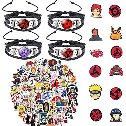 Newtic Naruto Party Bags, Naruto Party Supplies, 4 Naruto Bracelets, 12 Shoe Pins, 66 Naruto Stickers, Children's Party Favour, for Children, Teens, Adults and Anime Fans, 82 Pieces Cover