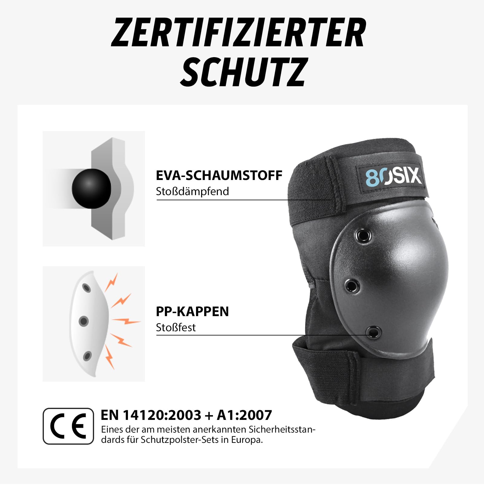 80SIX Schoner Inliner Kinder & Erwachsene – [6er] Protektoren Set Knieschoner, Ellenbogenschoner & Handgelenkschoner Schutzausrüstung für Skateboard, Scooter, Rollschuhe, Inliner & Longboard