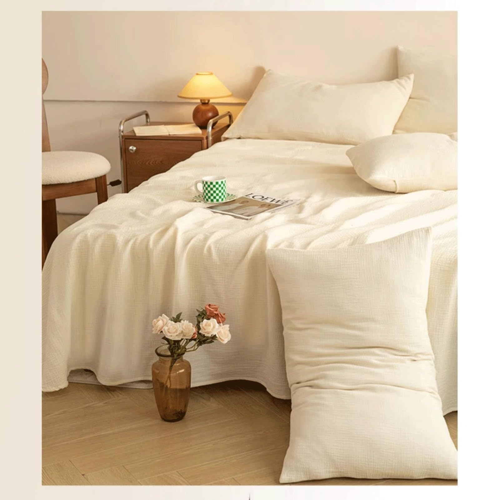 Sábana Plana Sábana Encimera Suave de Gasa Algodón Cama 90-100cm (160x235cm) 120-135cm (200x235cm) 150-180cm (240x250cm) 200cm (240x270cm)(Green,200x235cm+48x74cm x2)