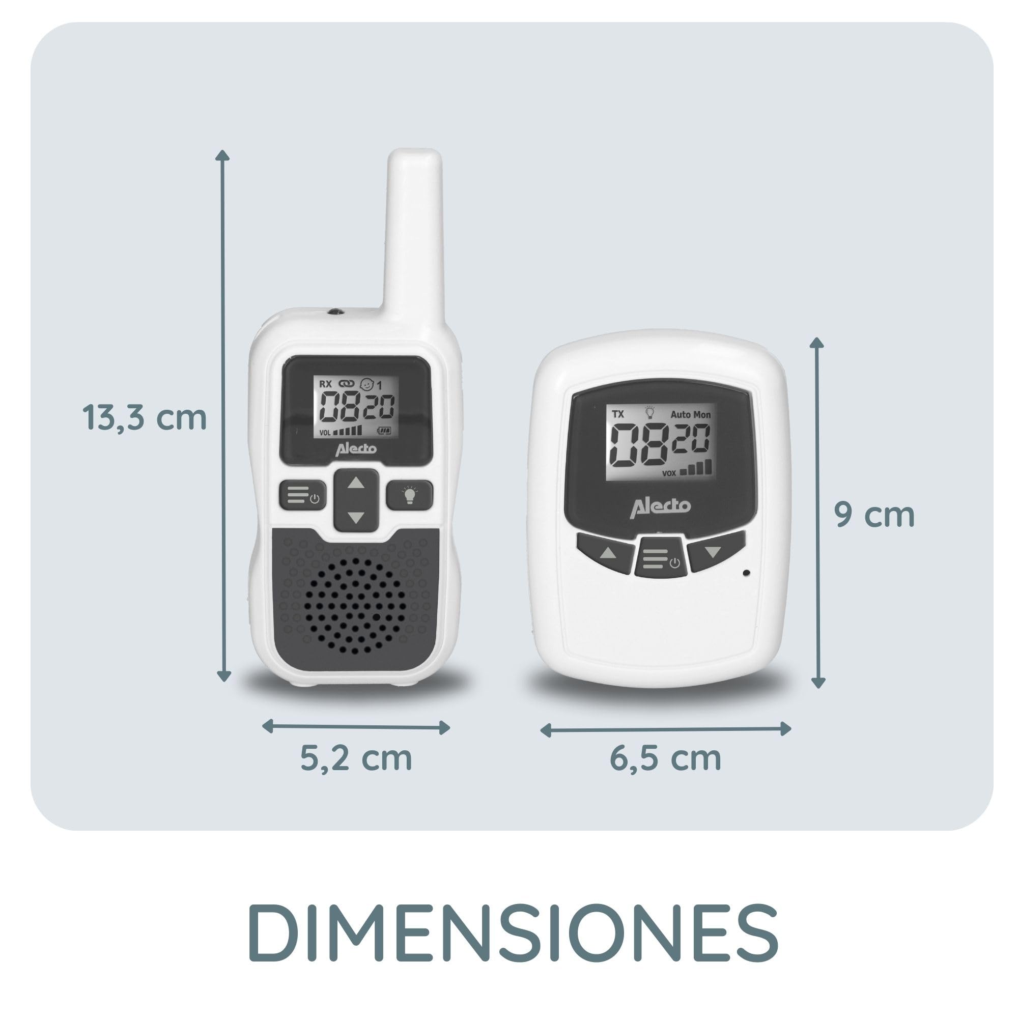 Alecto bébé DBX80 Vigilancia de Largo Alcance - Monitor Bebe Alcance de hasta 3.000 Metros - con Largo Tiempo de Espera (hasta 9 Horas) - VOX - Sensibilidad Ajustable - Ampliable - Blanco