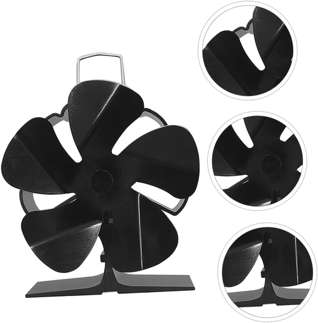 Vaguelly Mini 5-blade Silent Heat Powered Stove Fan, Aluminum Thermal Fireplace Fan, Black Metal Warm Air Circulator for Wood Stove Heating