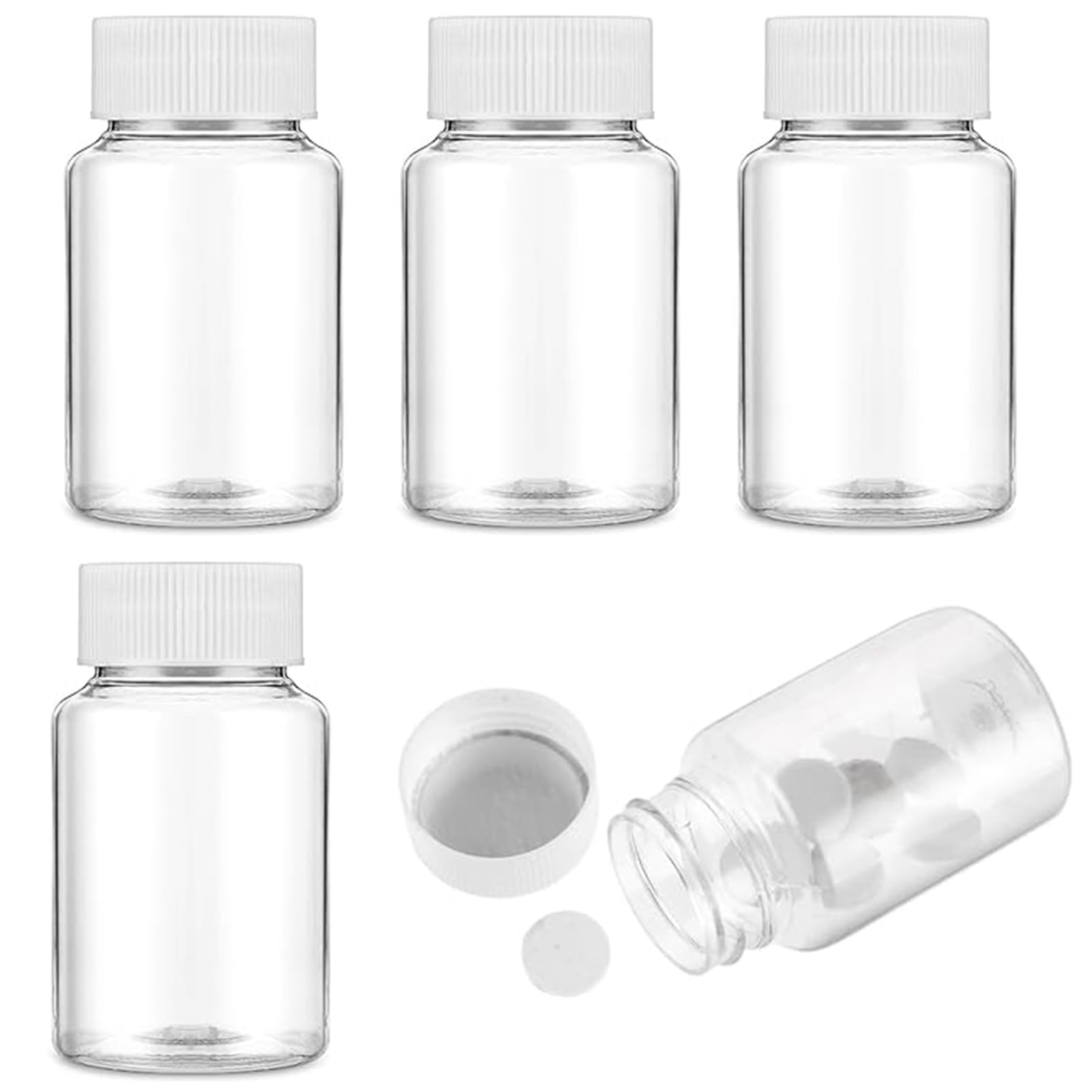 Zovator 4PCS Empty Medicine Bottles, 80ml Clear Plastic Pill Cases Dispenser Organizers for Tablet Solid Powder Liquid