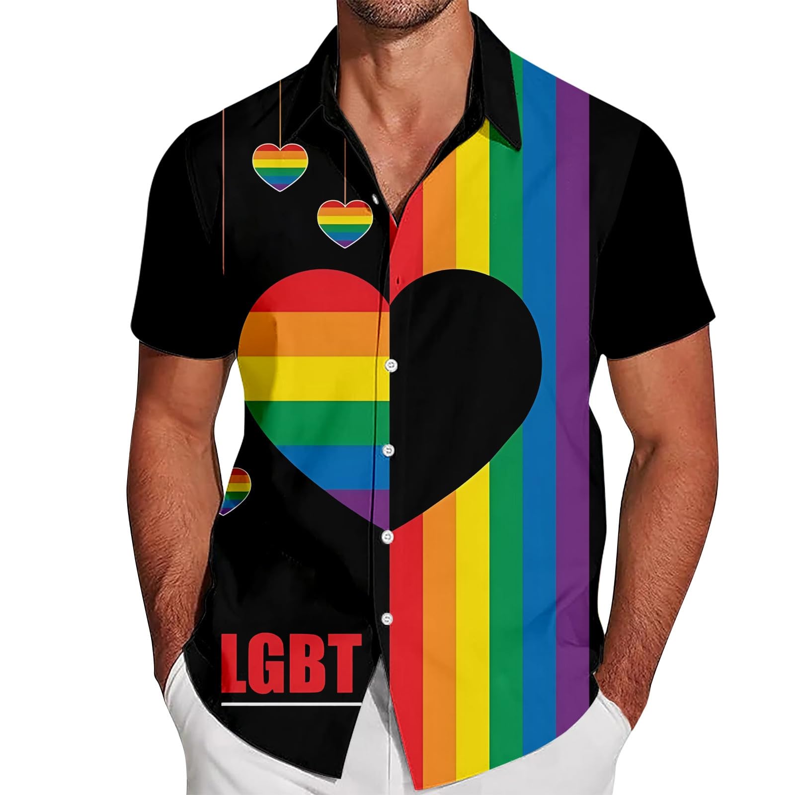 RUMAOZIA Gay Pride Month Shirt Men's Rainbow Multicolored Short Sleeve LGBTQ Rainbow Men's Shirt Rainbow Flag Hawaiian Shirt Pride Month T-Shirt Beach Shirt Love is Love Shirt Rainbow Costume, Z02 — image 1