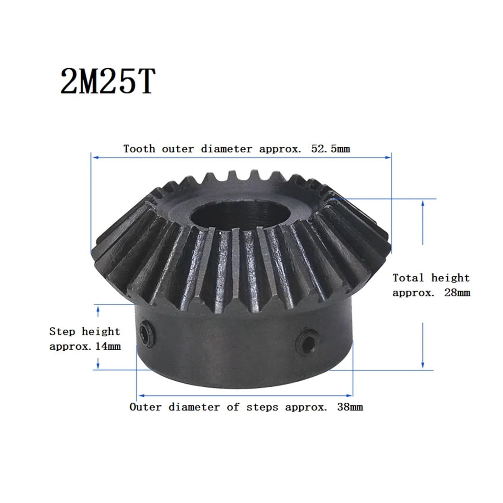 Bevel Gear Pinion Hardware Mechanical 2M Mod Bevel Gear 20T/25T/30Teeth 1:1 90 Degrees Meshing Angle Metal Drive Gear 45# Steel Bore12mm 14mm(14mm-25 Teeth (1Pcs))