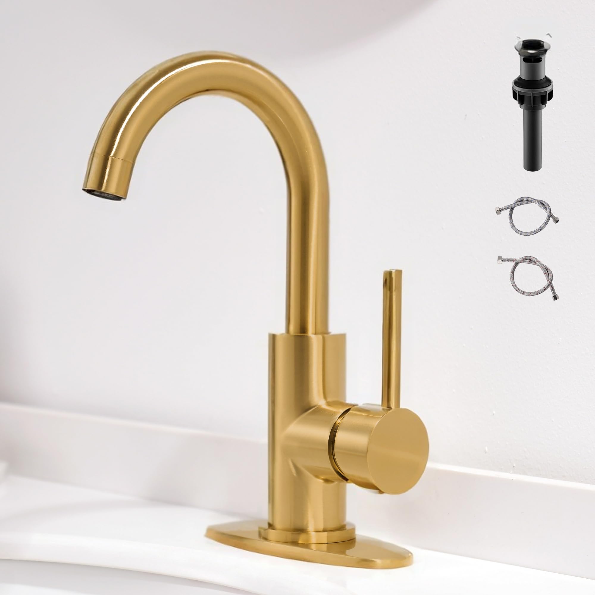 Brushed Gold Waterfall Faucet - Single Handle Sink Faucet -1