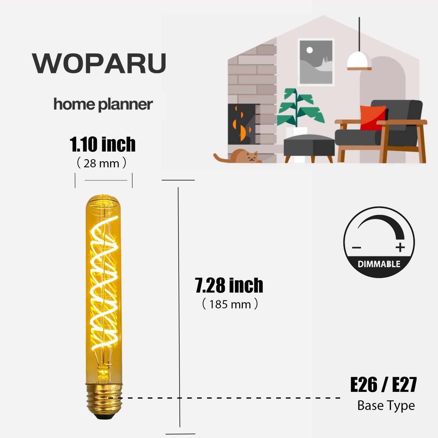 T28 T10 Long Test Tube Spiral Dimmable Vintage Edison Light Bulb 7 28 inch 4W E26 Medium Base — view 2