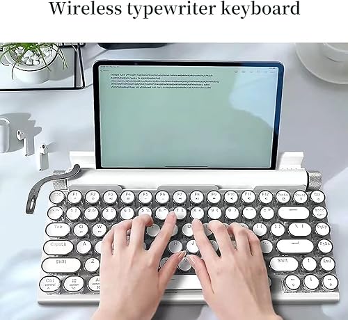 Miniatura 3 de Teclado mecánico de máquina de escribir retro de 83 teclas - Bluetooth inalámbrico, juegos, interruptor azul anti-fantasma (blanco)