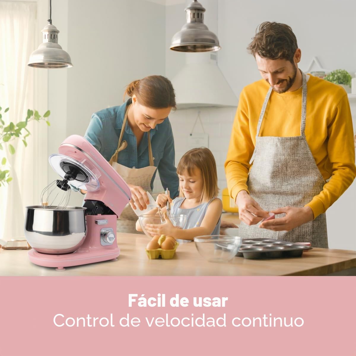 Clatronic® Máquina de Cocina Retro para Hornear | Amasadora 5L |1100W | Amasadora | Gancho y Batidor | Amasadora Protector contra salpicaduras con abertura de repuesto - KM 3711 rosa