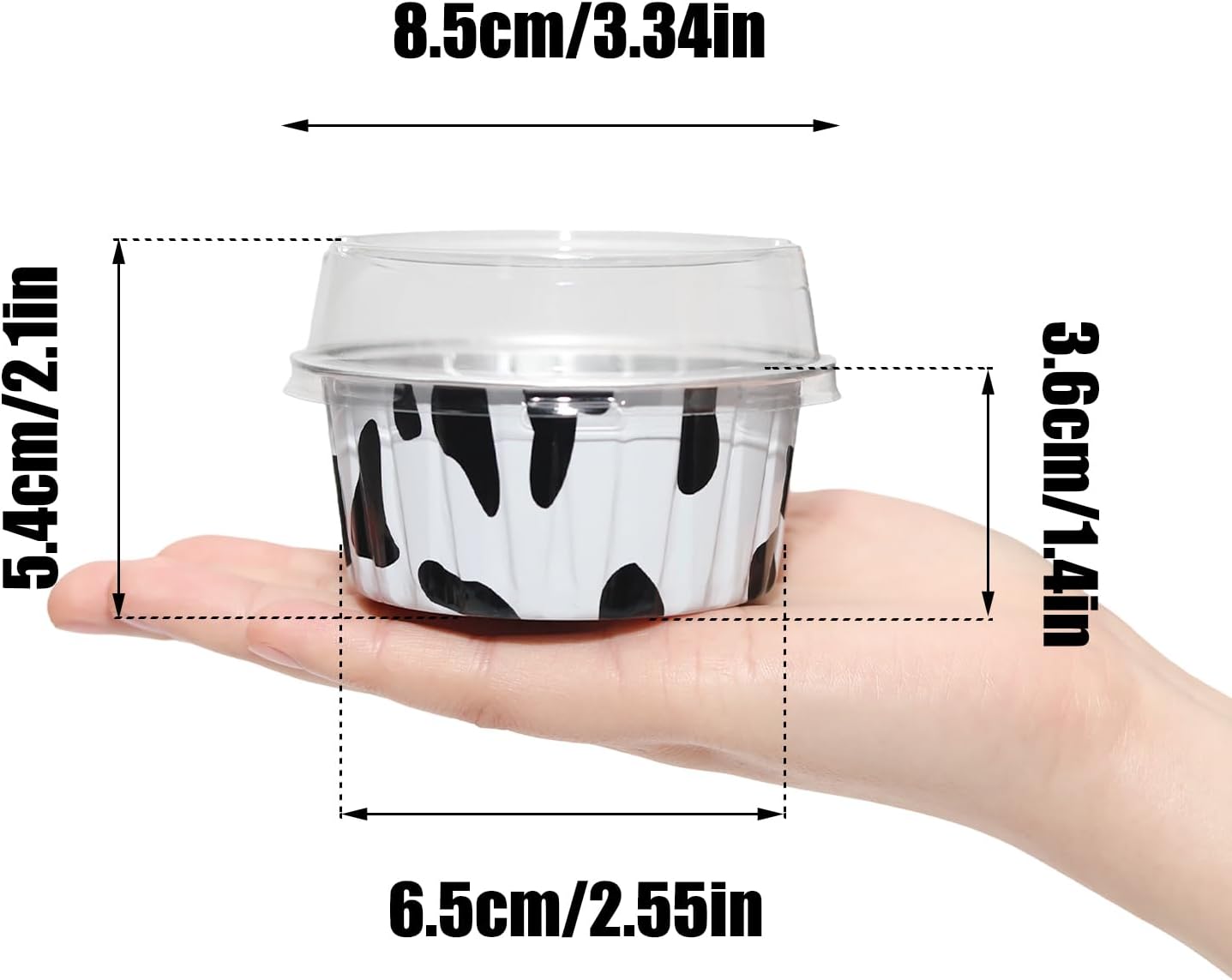 100 Pack 5oz Aluminum Cups with Lids, Cow Print image 2