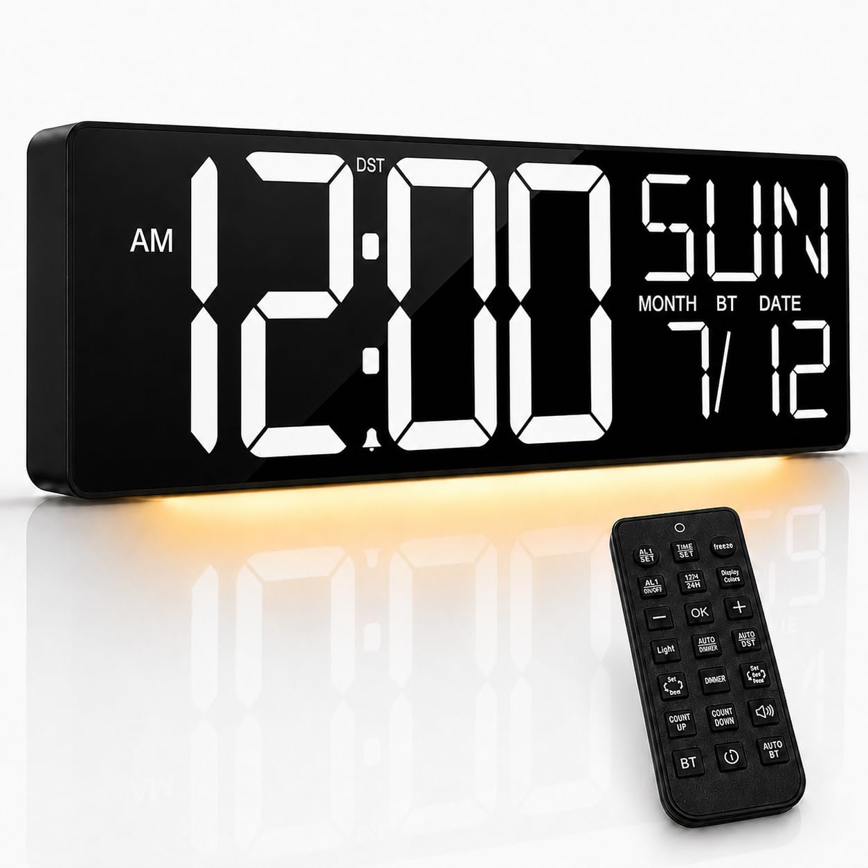 JALL 18" Large Digital Wall Clock with 5.4-inch Big Numbers, 12 RGB Wall Clock with Date and Temp for Teachers Seniors, Digital Clock for Arena, Gym, Living Room Classroom Decor (White)