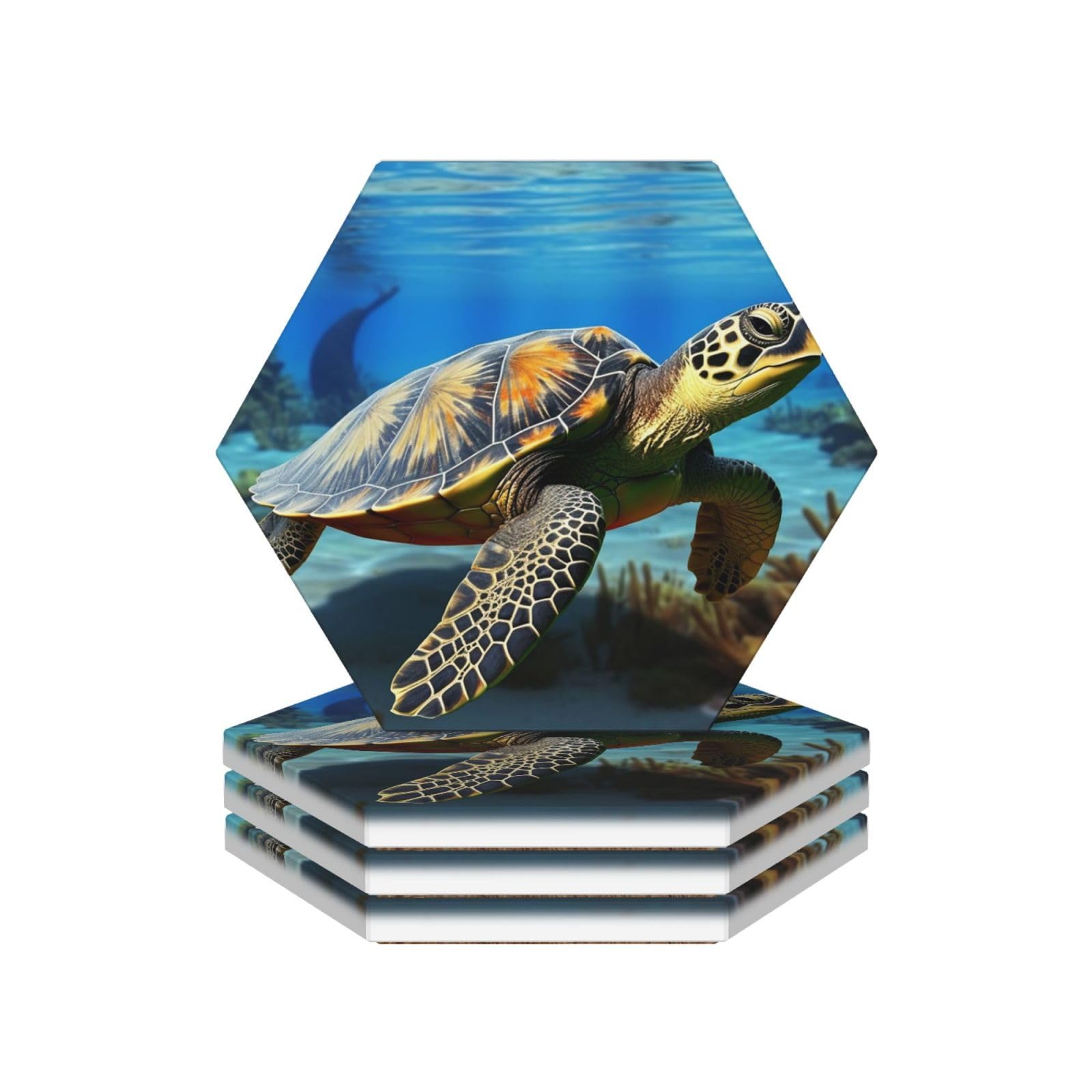 Drink Coasters 4Pcs Round CeramicCoaster with Holder Turtle Coasters for Drinks Coffee Cup Mat Heat Resistant Coaster for Tabletop Protection Desk Accessories Office Home Decor