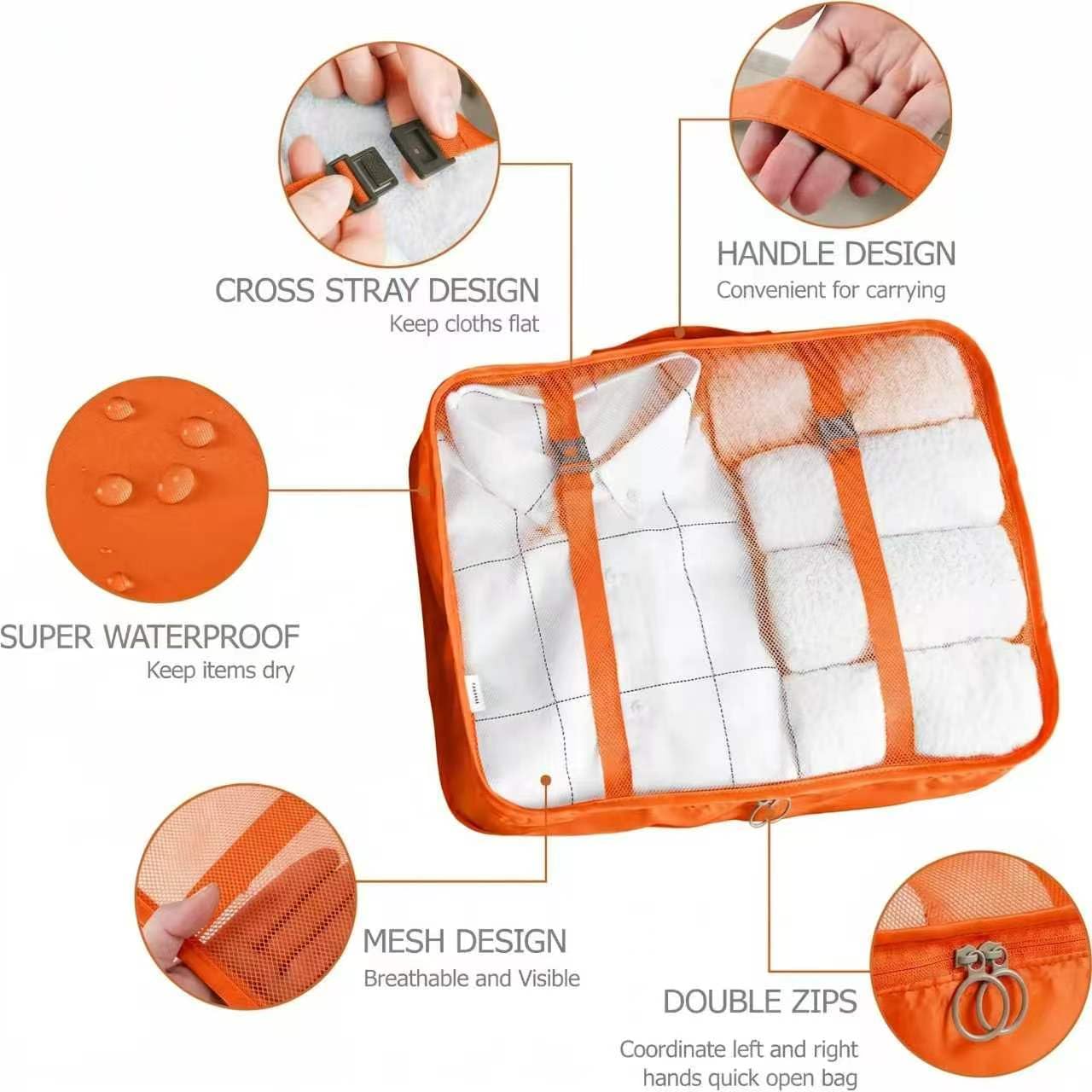 LANSKLBD 6/8 Set Packing Cubes for Suitcases Travel Luggage Packing Organizers,Travel Accessories Essentials Luggage Organizer with Shoe/Tioletry/Laundry Bag (Orange, 8 set) view 2