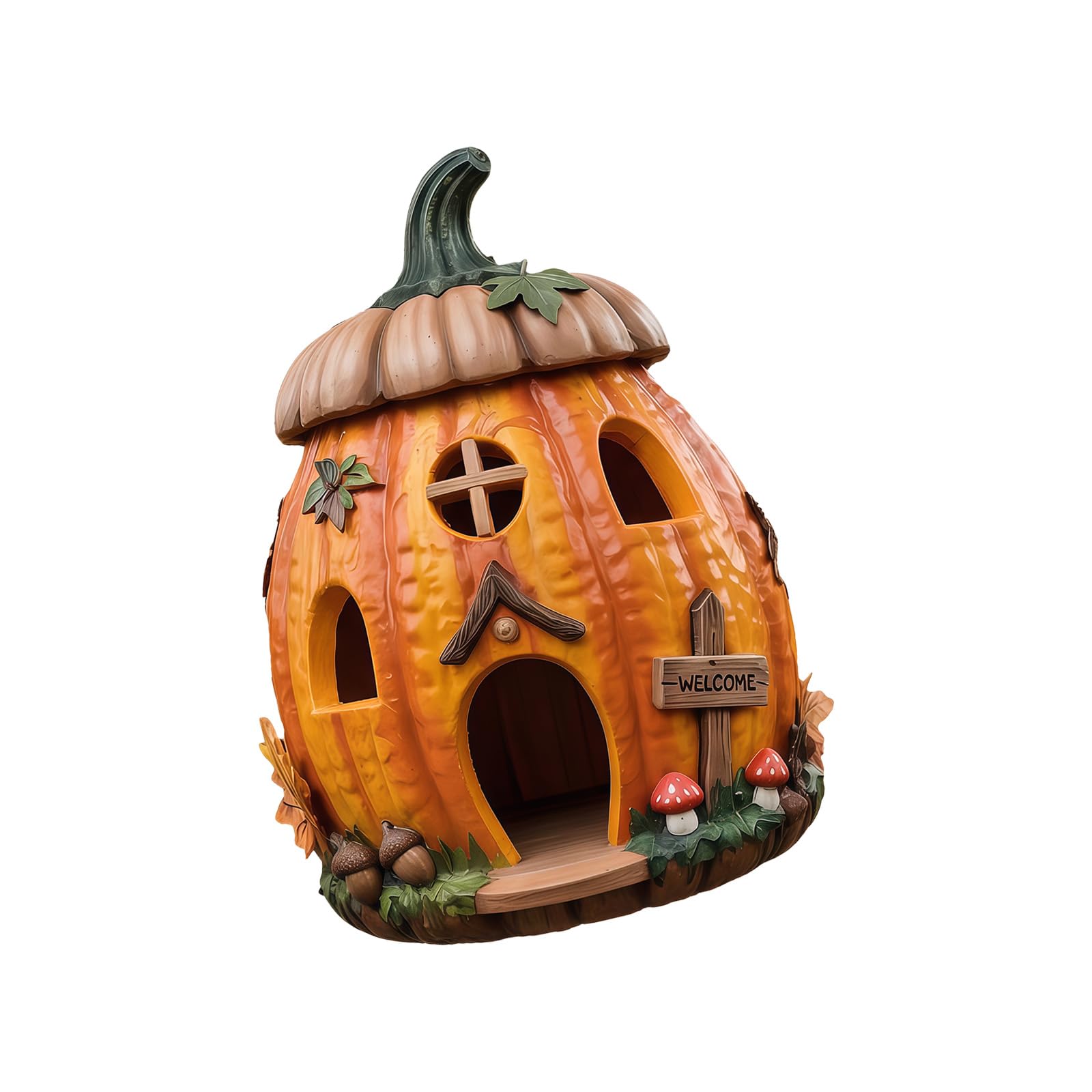 Pangboer Multicolor Autumn Porch Decor Birdhouse, Resin Pumpkin House Accent For Garden, Balcony, Fence Hooks, And Harvest Entryway Home Display Decor Piece Autumn Harvest Cottage Ornament Birdhouse Seasonal Porch Accent