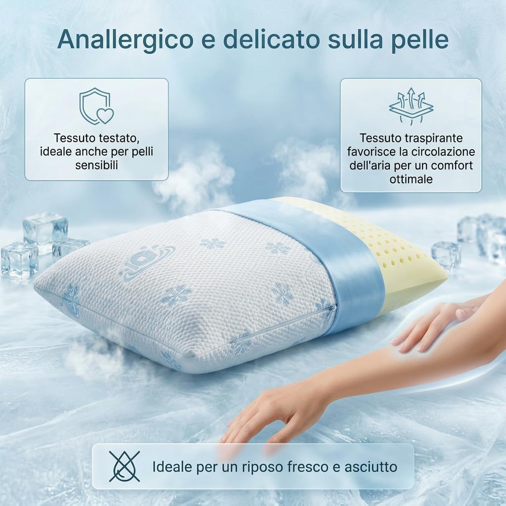 Marivor Set 2 Cuscini Memory Foam Rinfrescanti per Letto, Guanciali Freschi Traspiranti con Fodera Cooling Sfoderabile e Lavabile, Supporto Medio, 75x45x13 cm