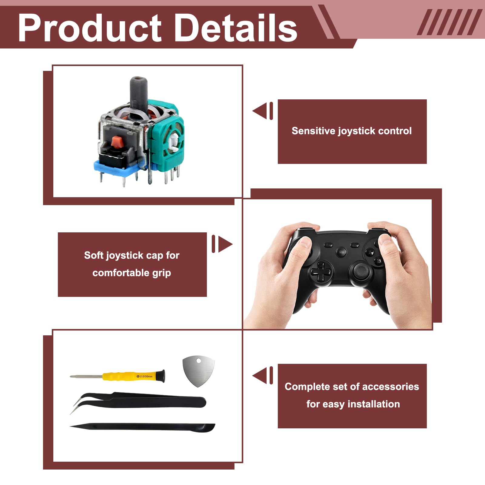 4 Pièces Joysticks pour Manette Xbox One S X et Series S X, Joysticks de Remplacement Analogique pour Manette PS4, Module Joystick 3D EL4 10KΩ avec Potentiomètre, Kit Réparation Anti Drift avec Outils - 4