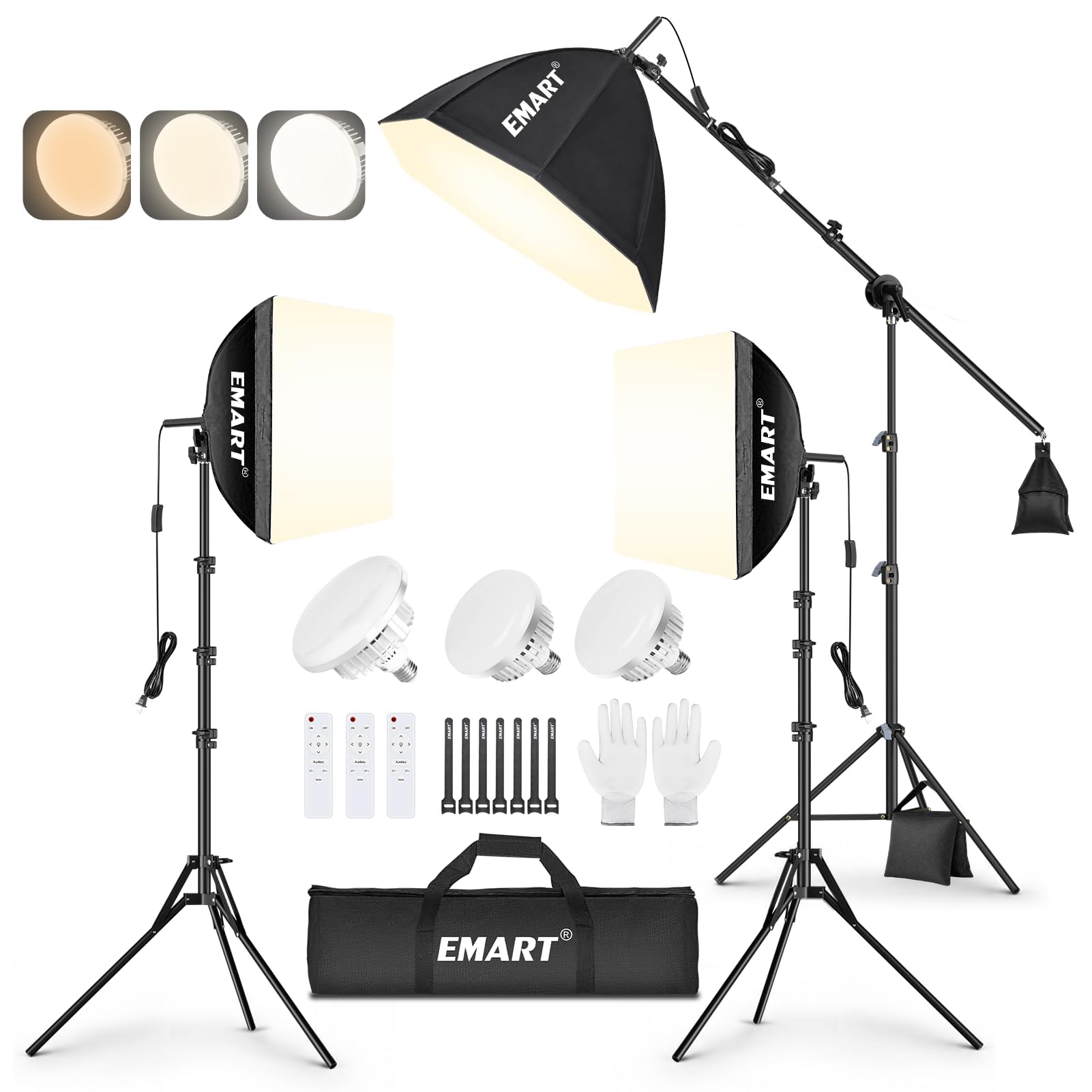 EMART Softbox Lighting Kit, 85W/135W Soft Box with Boom Arm for Studio 3PCS