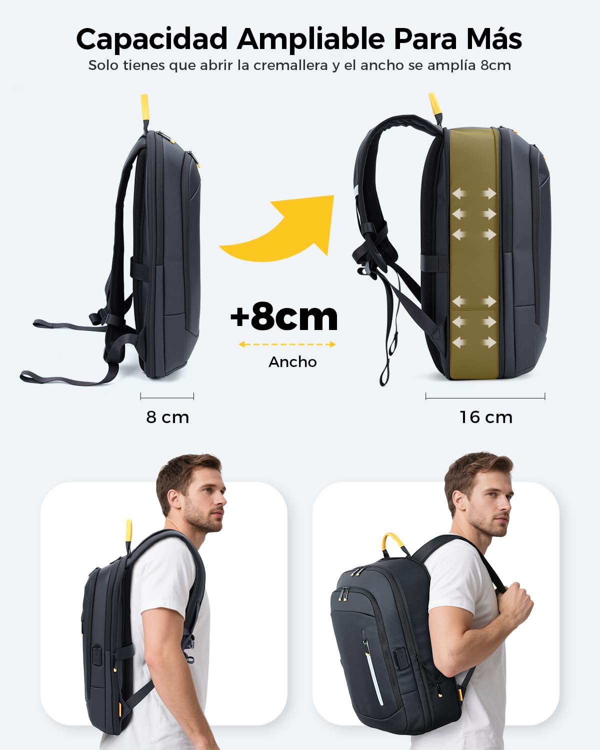 Mochila Portatil 15.6 Pulgadas,12L-20L Expandible,Con Puerto USB