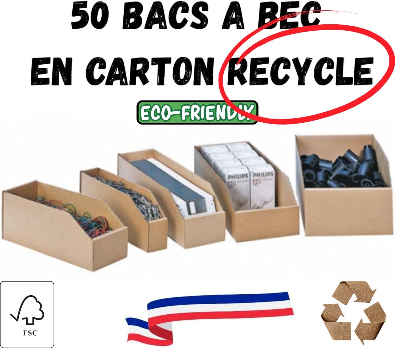 Générique Lot de 50 Bacs à Bec en Carton Recyclé | Stockage Pièces et Fournitures | Rangement Économique et Pratique | Dimensions 300x100x100 mm – Montage Facile et Rapide (300X100X100 mm)