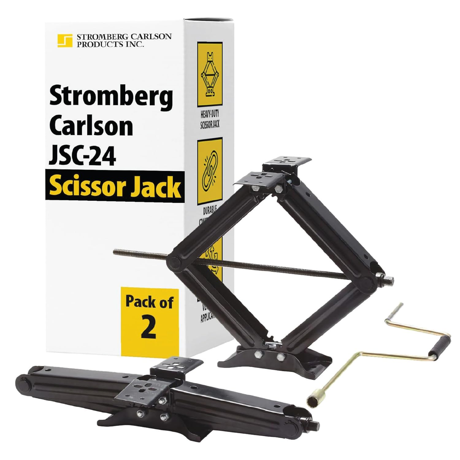 Stromberg Carlson JSC-24 Scissor Jack 2-Pack with Crank – Heavy Duty RV Stabilizer for Travel Trailers – Camper Stand – Leveling System – 5,000 lbs Capacity per Jack – 24-Inch Lift
