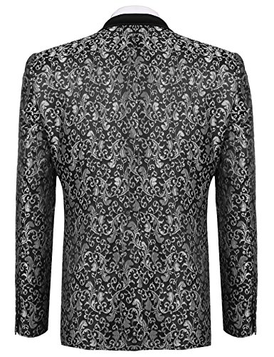 Coofandy New Men Casual Slim Fit Long Sleeve Dress Suit Floral Stylish Jacket Wedding Blazer Grey Large
