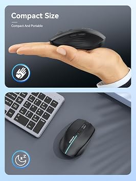 RAPIQUE Bluetooth Wireless Mouse - (BT1/BT2+USB) Tri-Mode High Performance, Rechargeable, Quiet Click, Multi-Device Compatibility for Laptop, Computer, MacBook, Tablet, PC (Black)