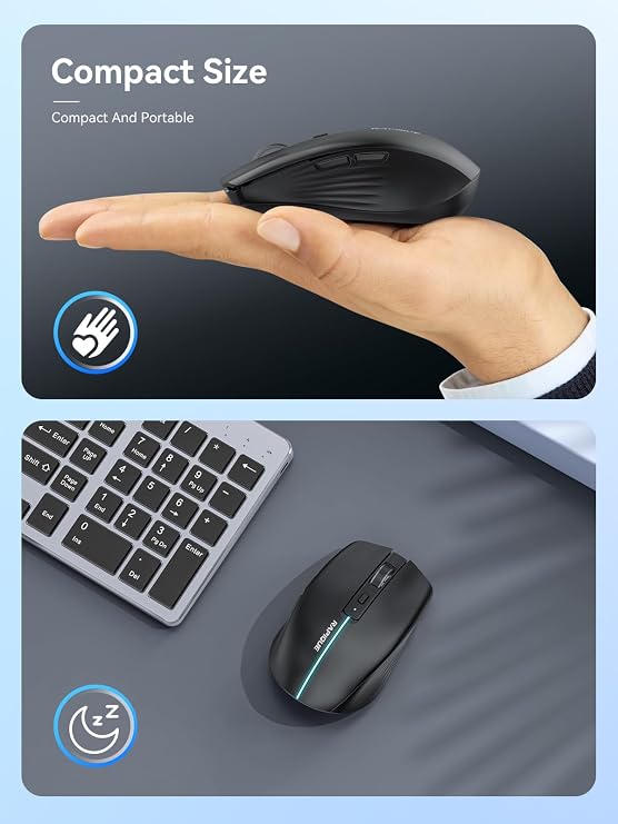 RAPIQUE Bluetooth Wireless Mouse - (BT1/BT2+USB) Tri-Mode High Performance, Rechargeable, Quiet Click, Multi-Device Compatibility for Laptop, Computer, MacBook, Tablet, PC (Black)