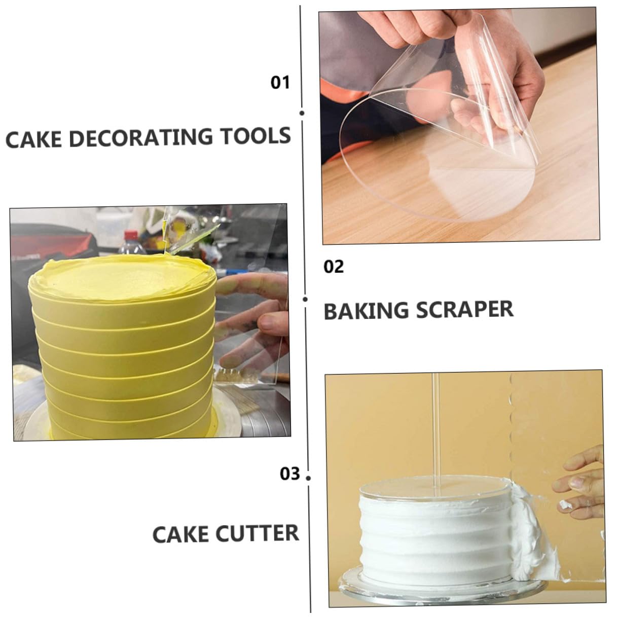 TOYANDONA Kit de Decoración para Pasteles 11 Piezas Discos Redondos Transparentes, Raspadores Rectangulares y Pilares Acrílicos para Repostería y Decoración Profesional