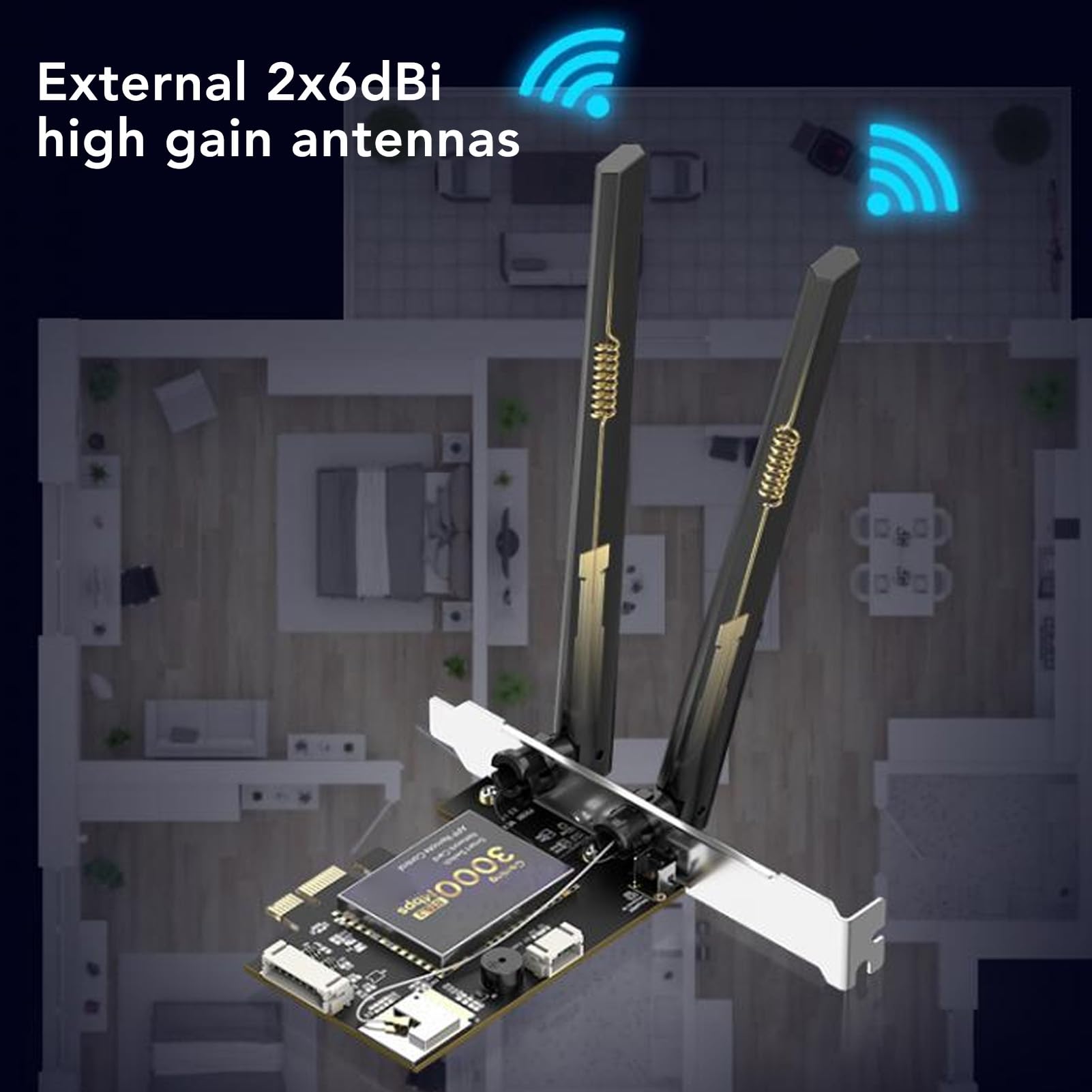 Adaptador de Banda Dual de Alta Velocidad AX3000 WiFi 6 PCIe Card