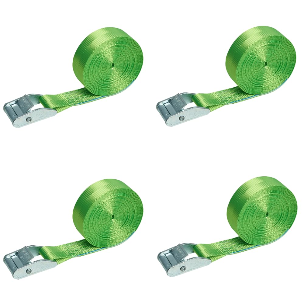 4er Set 4m Spanngurt mit Klemmschloss grün Befestigungsgurt Schnellspanngurt 25mm breit Klemmschlossgurt einteiliger Zurrgurt 350daN