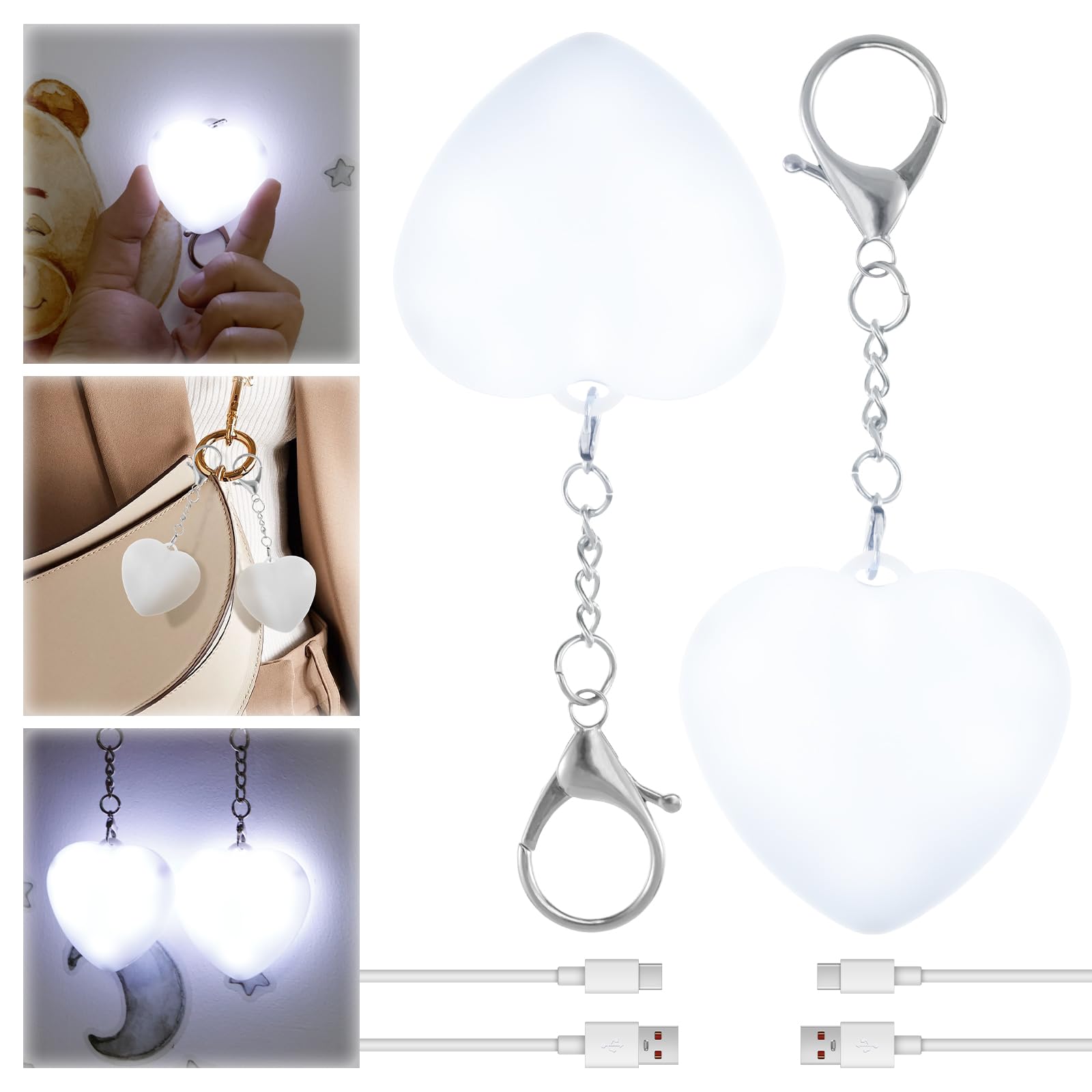 2 unità di torcia da tasca con sensore per borsa a mano USB 2 modalità Smart Touch portatile LED torcia da tasca regalo per famiglia, amici, fidanzata, madre (forma di cuore)