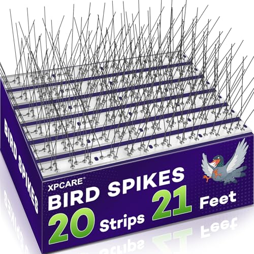 XPCARE 21 Feet Bird Spikes, Stainless Steel Bird Spikes Fence Spikes for Crow Robin Pigeon Squirrel Raccoon Defender Spikes (20 Packs)