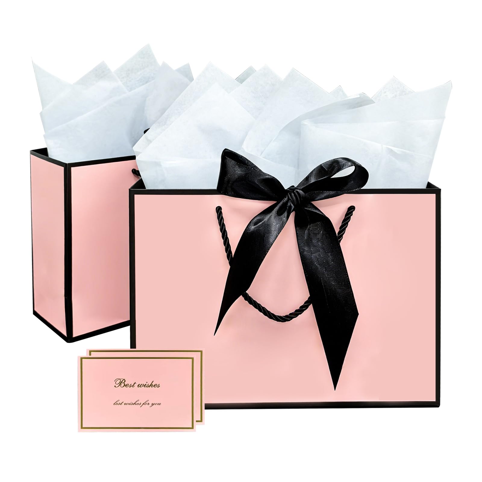 Geschenktüte für Geschenke, Rosa Geschenktasche mit Henkeln, Gift Bag, Grußkarte und Seidenpapierdekorationen enthält, Geschenkverpackung für Geburtstage, Valentinstag, Hochzeiten und Jubiläen