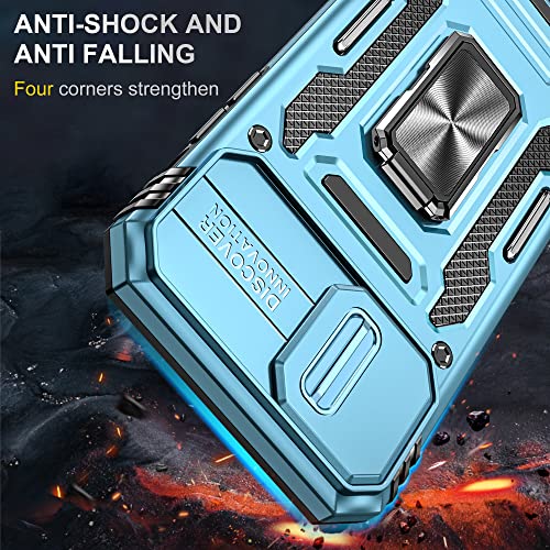 Image of Polycarbonate Slide Camera Cover with Ring Holder Mobile Phone Back Cover for iPhone 11 (Blue)