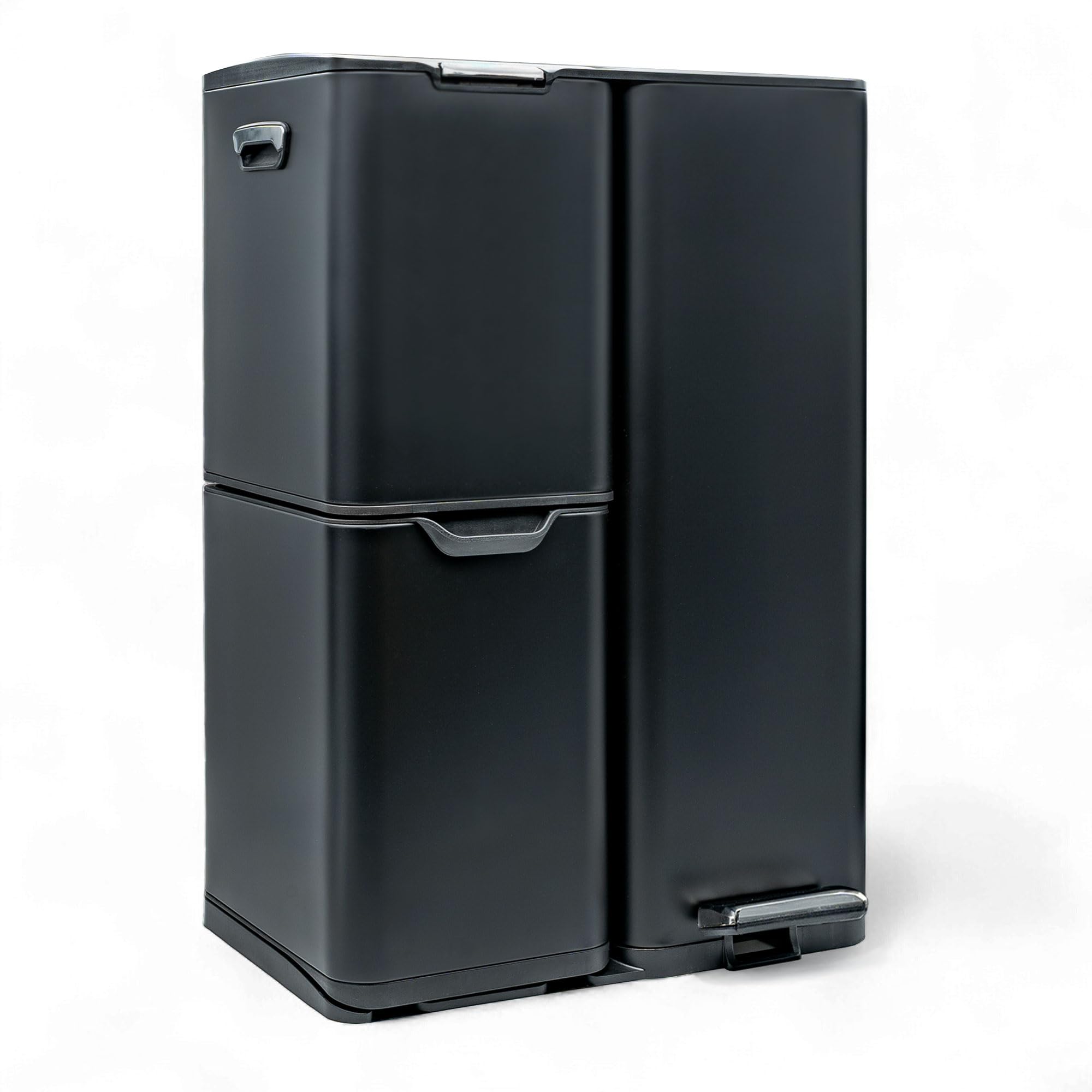 osoltus Mülleimer Abfallsammler Softclose Edelstahl hoch (60 L (30 + 17 + 13 L) schwarz)