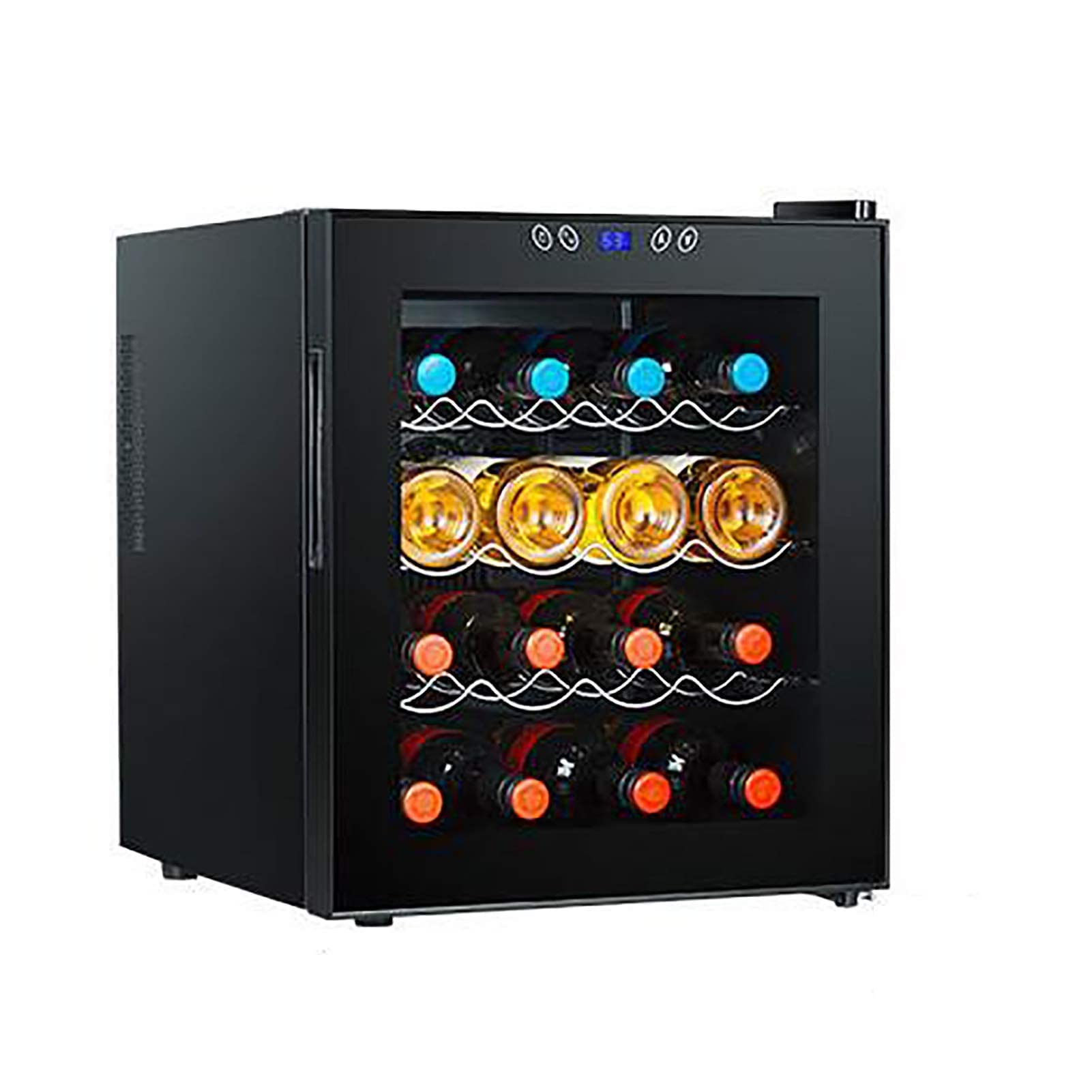 HSOYGE Enfriador de Vino para 16 Botellas Enfriador Independiente con compresor Evite el Aislamiento de luz y Calor 48 litros Puerta de Vidrio de Doble Capa Funcionamiento silencioso Iluminación LED