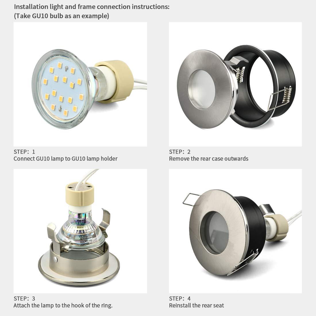 KYOTECH 5x Tondo Cornice per faretto LED da incasso IP65 con attacco GU10, acciaio inox spazzolato, per il bagno soggiorno cucina camera da letto