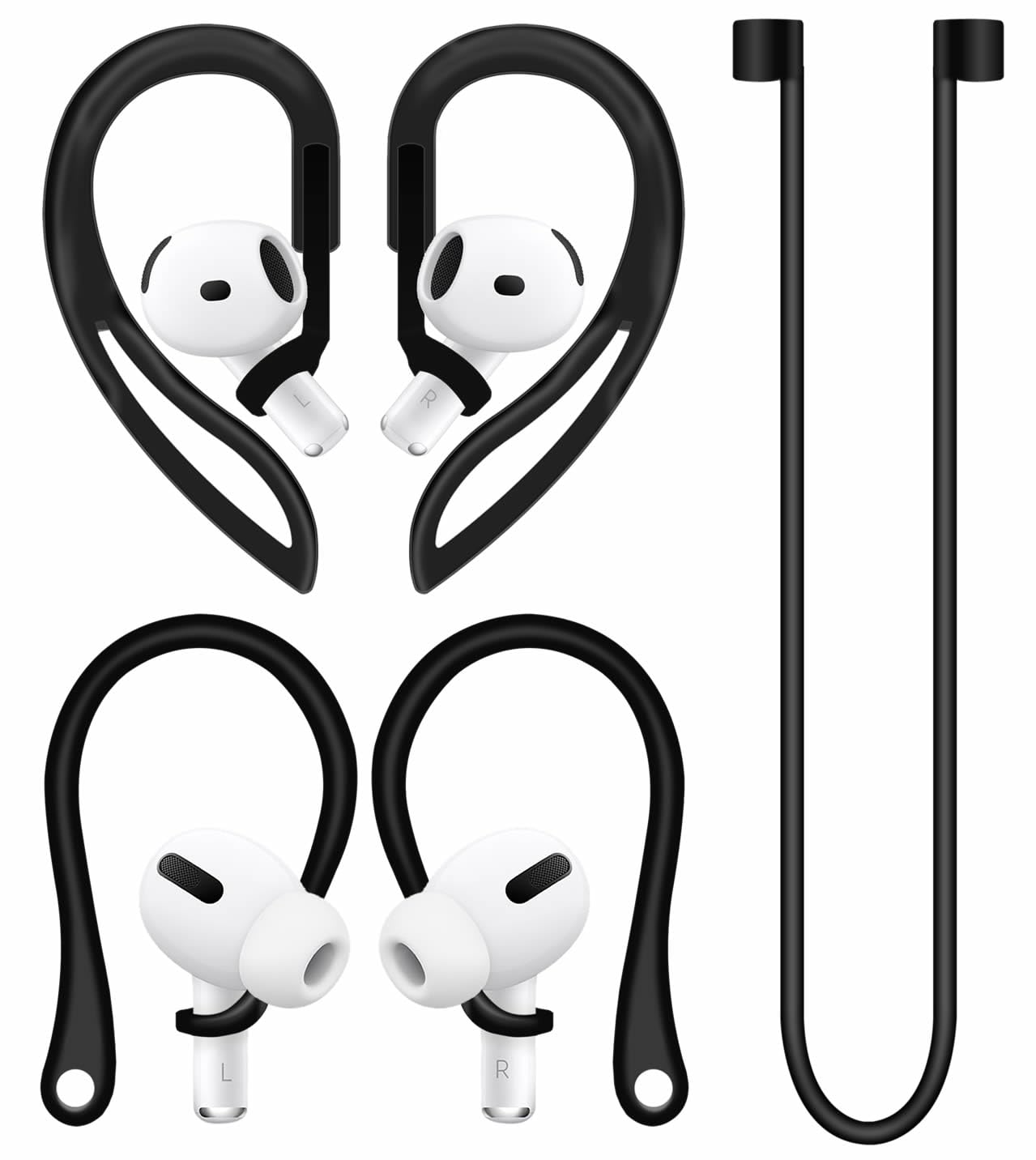 A-Focus Anti-Rutsch-Set für AirPods 4, 3., 2, 1, Pro 2. Ersatz, verstellbare Ohrbügel, ergonomisches Design, Silikonriemen, zusätzlicher Griff, Sport-Ohrstöpsel, Zubehör, Ohrstöpsel für AirPods Pro 2.